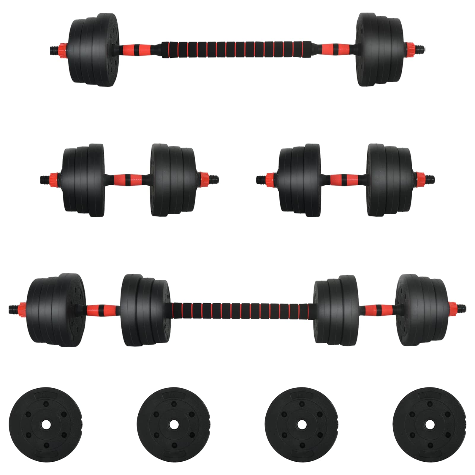vidaXL Zestaw hantli 2 w 1 30kg Czarny i czerwony