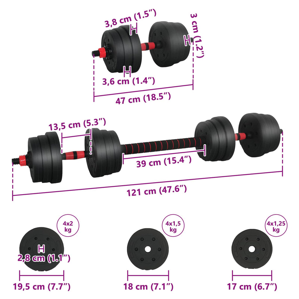 vidaXL Zestaw hantli 2 w 1 30kg Czarny i czerwony