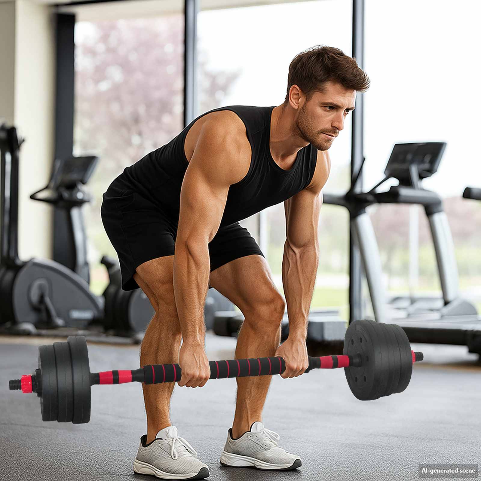 vidaXL Zestaw hantli 4 w 1 30kg Czarny i czerwony