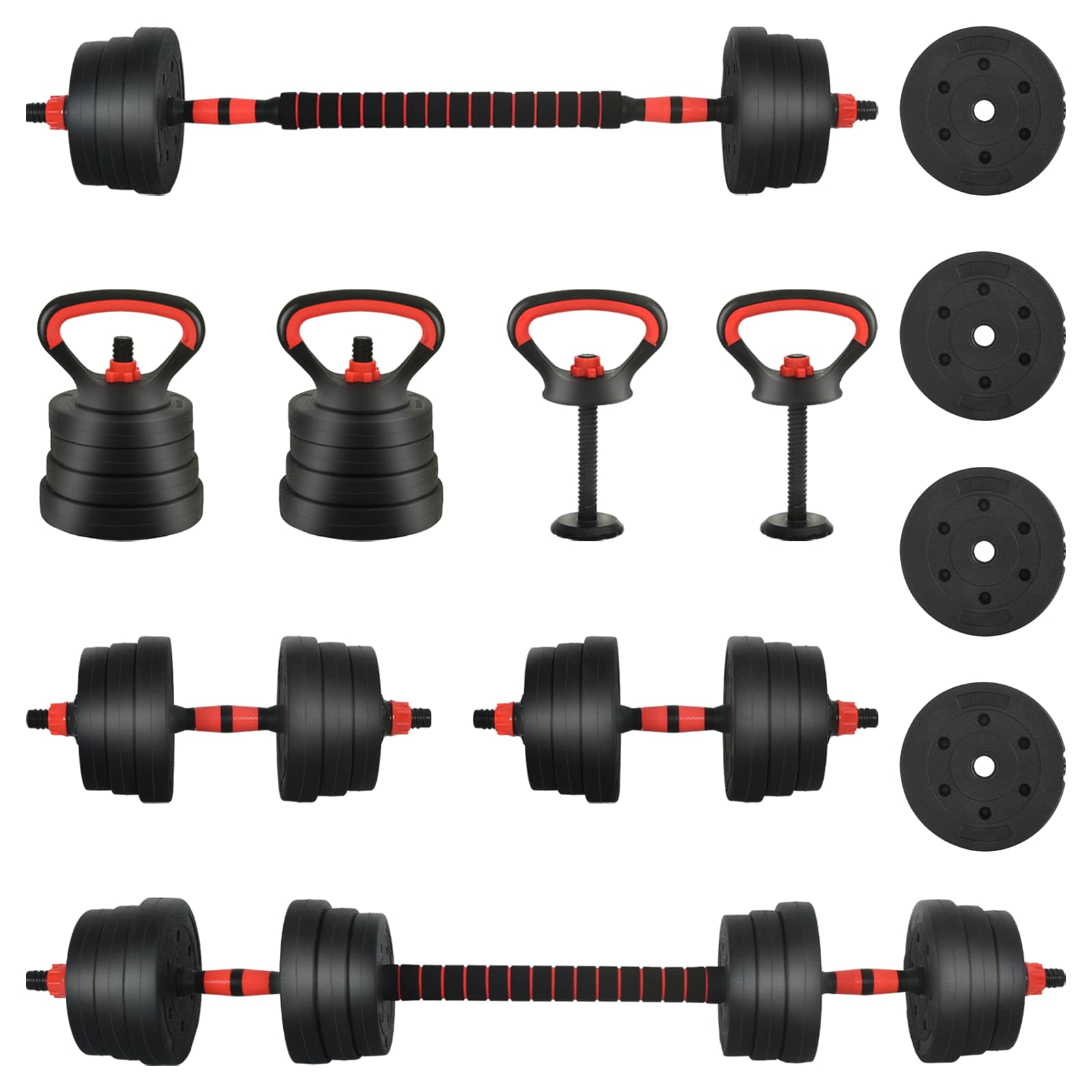 vidaXL Zestaw hantli 4 w 1 30kg Czarny i czerwony