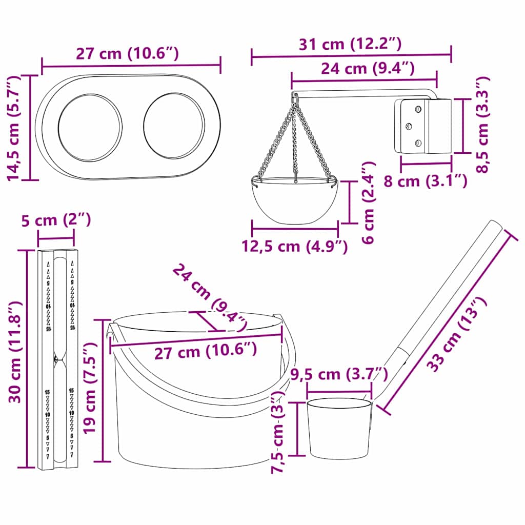 vidaXL Zestaw akcesoriów do sauny 5 pcs Czarny