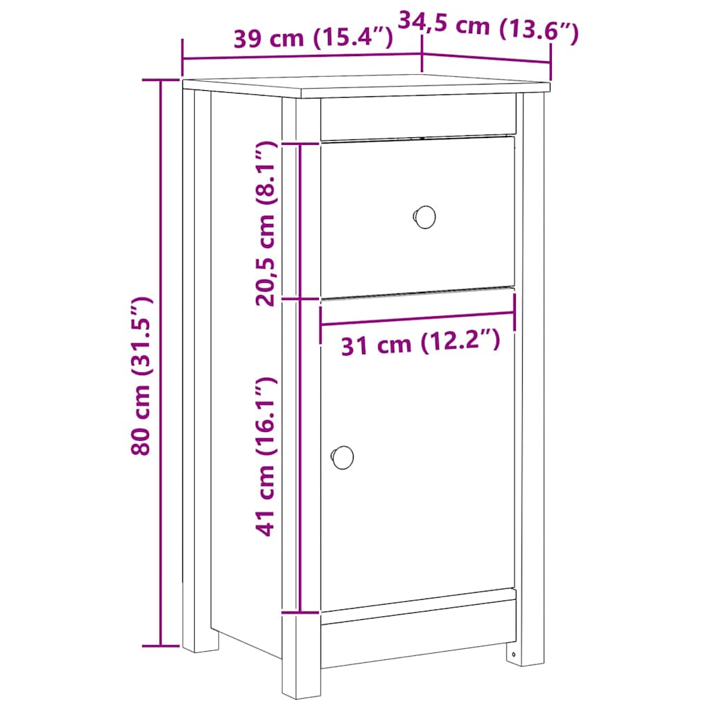 vidaXL Bufet Woskowy Brąz 39 x 34,5 x 80 cm Lite drewno sosnowe