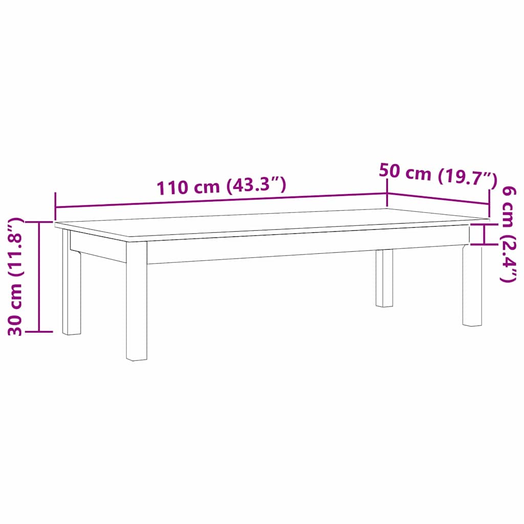 vidaXL Stolik kawowy Max Brązowy 110 x 50 x 30 cm Lite drewno sosnowe