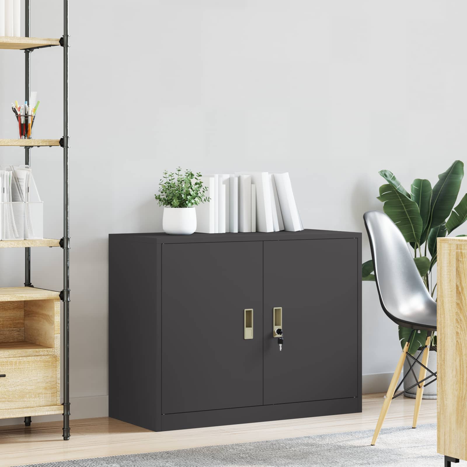 vidaXL Szafka do przechowywania Czarny 90 x 40 x 70 cm Stal