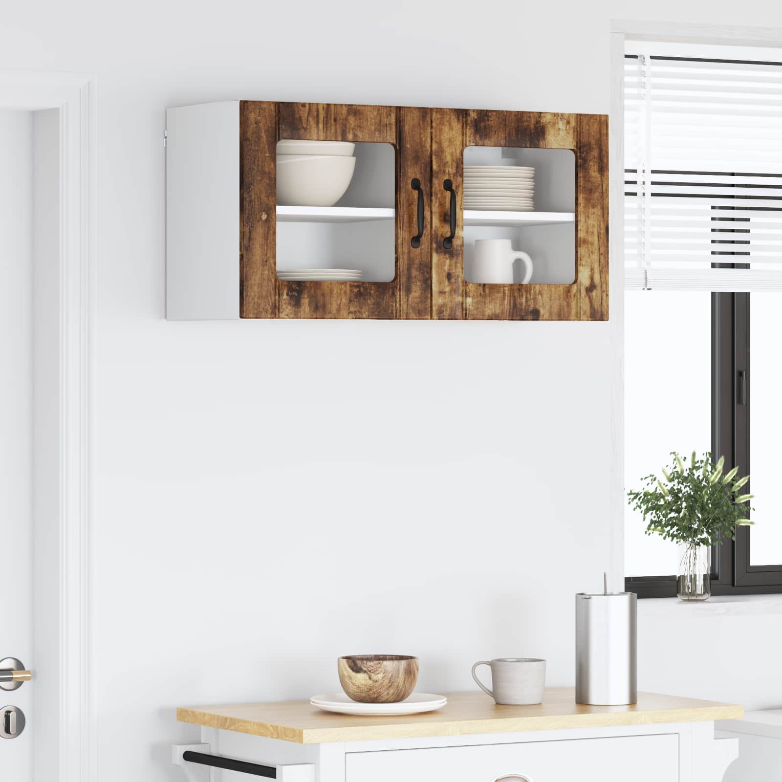 vidaXL Szafka szklana na ścianę LUCCA 2 pcs Dąb wędzony