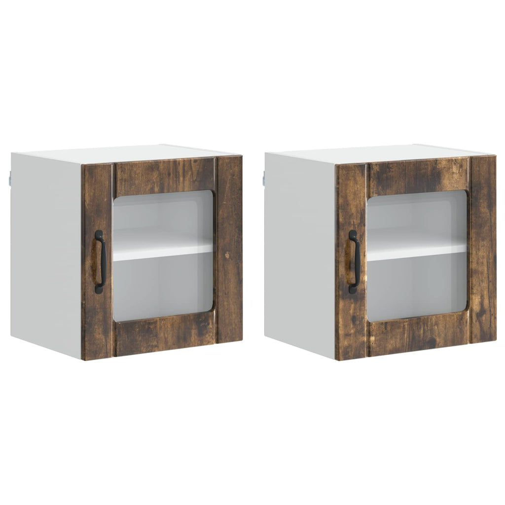 vidaXL Szafka szklana na ścianę LUCCA 2 pcs Dąb wędzony