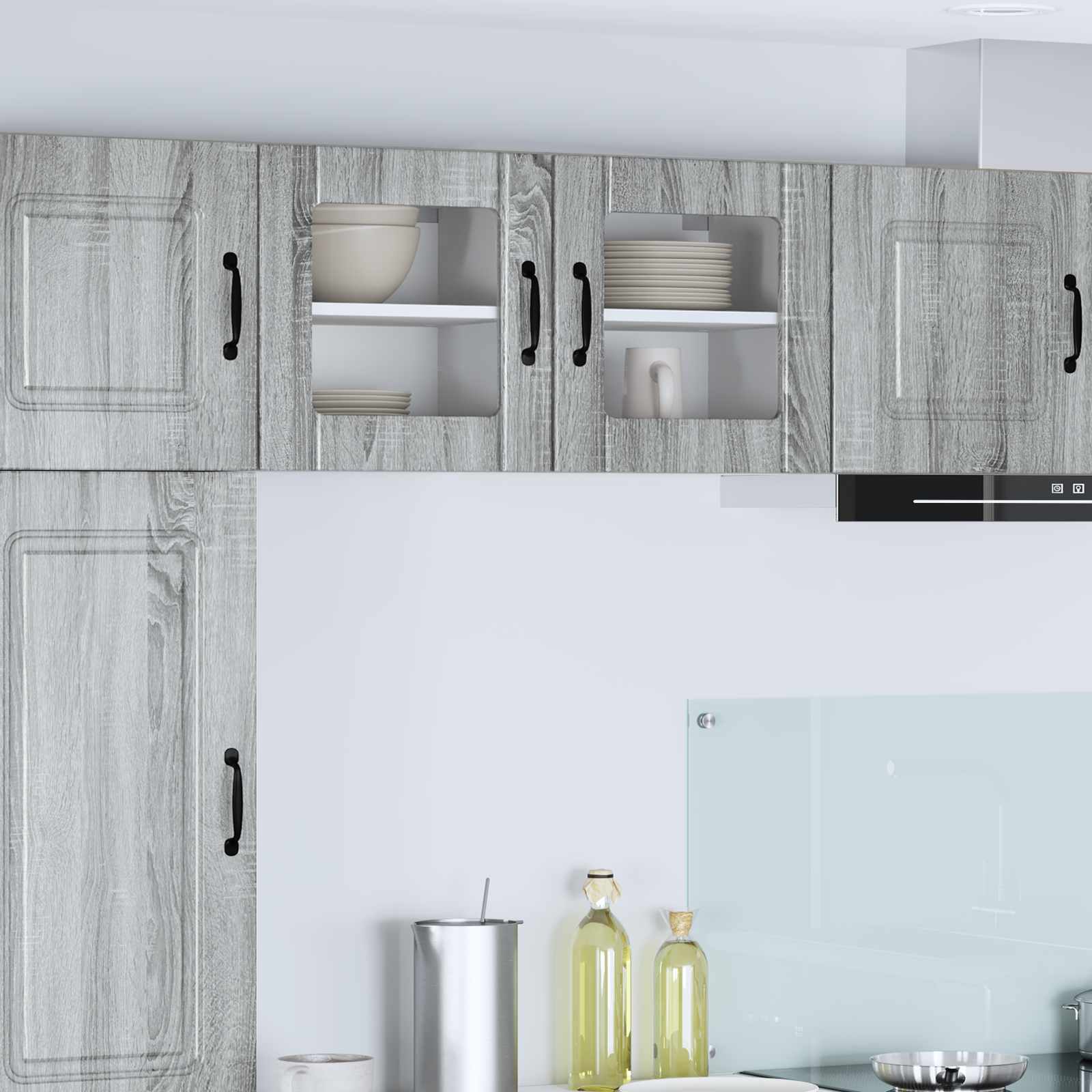 vidaXL Szafka szklana na ścianę LUCCA 2 pcs Szary Sonoma