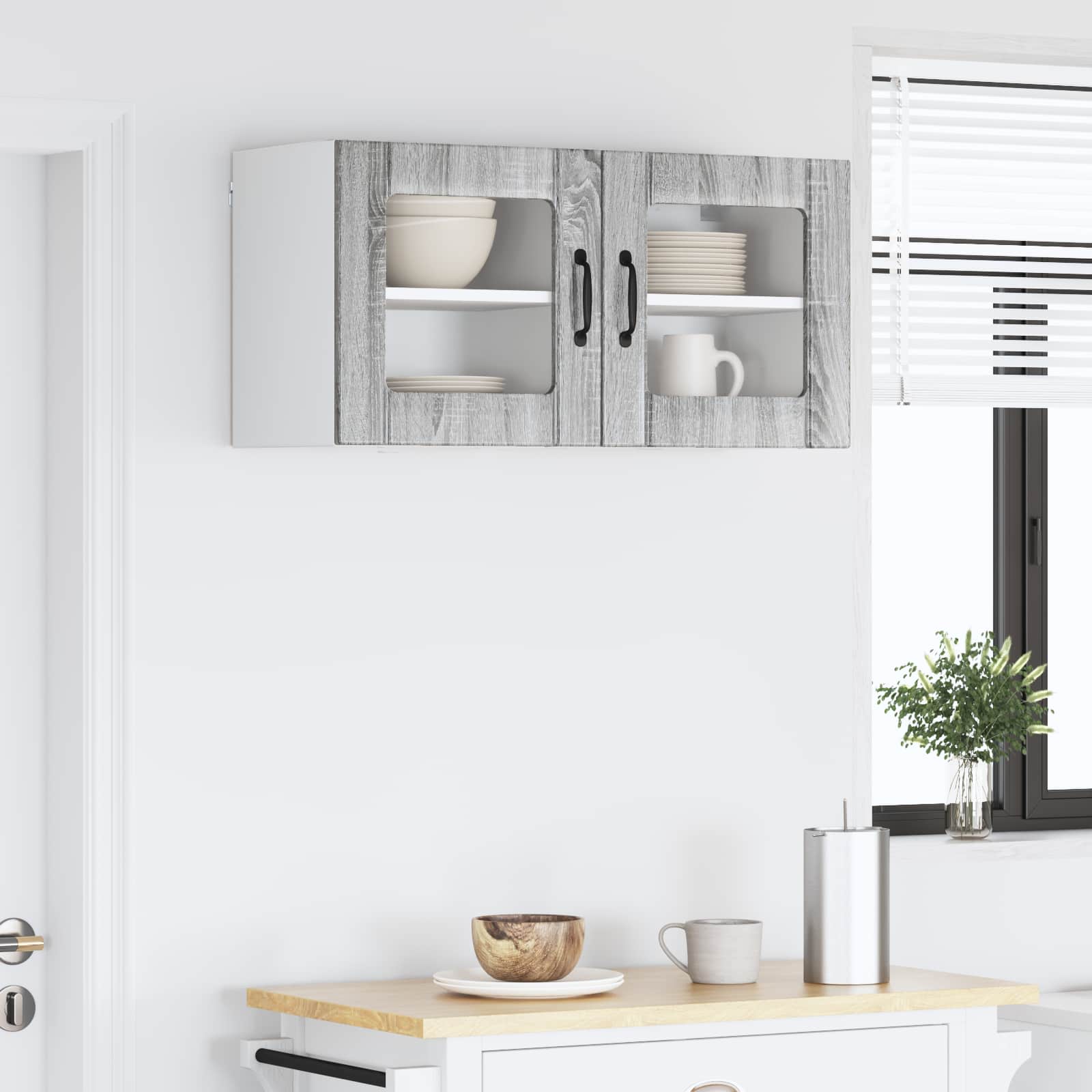 vidaXL Szafka szklana na ścianę LUCCA 2 pcs Szary Sonoma