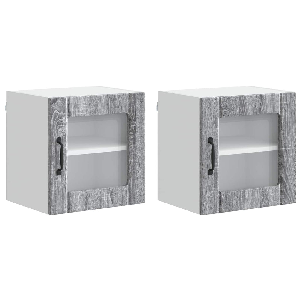 vidaXL Szafka szklana na ścianę LUCCA 2 pcs Szary Sonoma