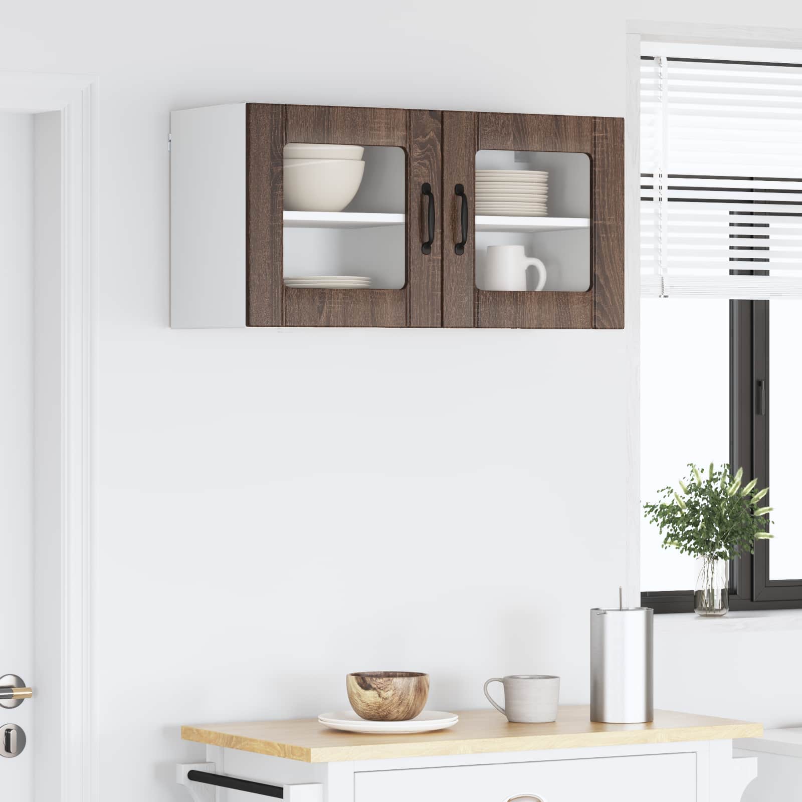 vidaXL Szafka szklana na ścianę LUCCA 2 pcs Brązowy dąb