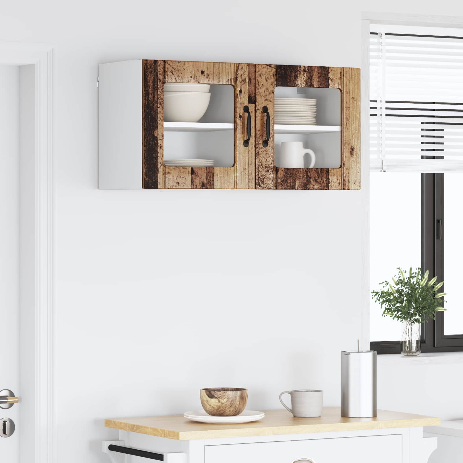 vidaXL Szafka szklana na ścianę LUCCA 2 pcs Stare drewno