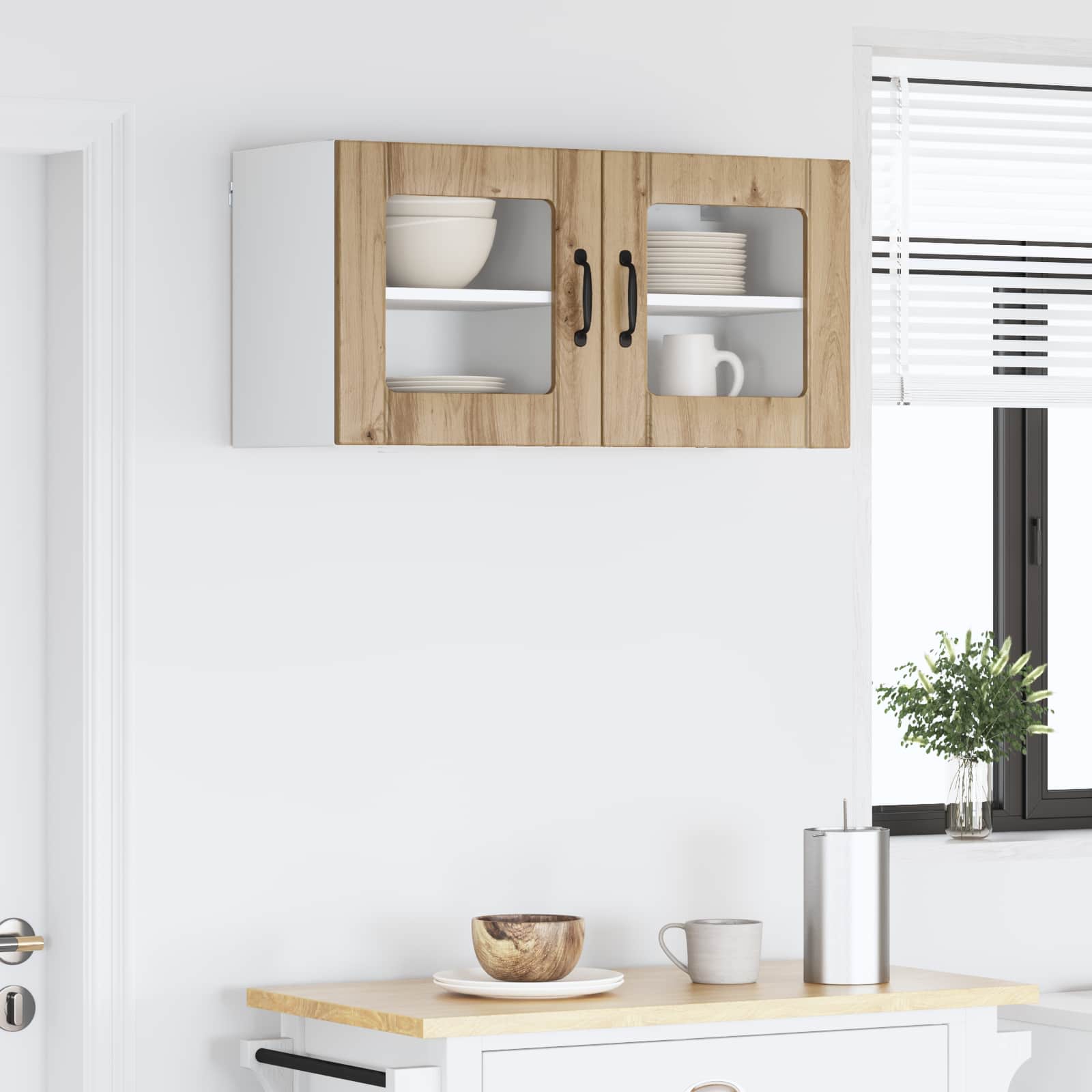 vidaXL Szafka szklana na ścianę LUCCA 2 pcs Dąb artisan