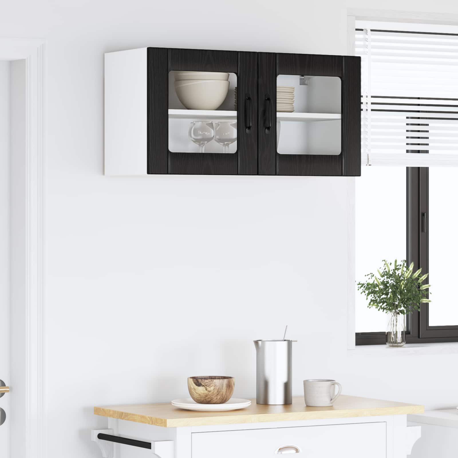 vidaXL Szafka szklana na ścianę LUCCA Czarny dąb 80 x 31 x 40 cm