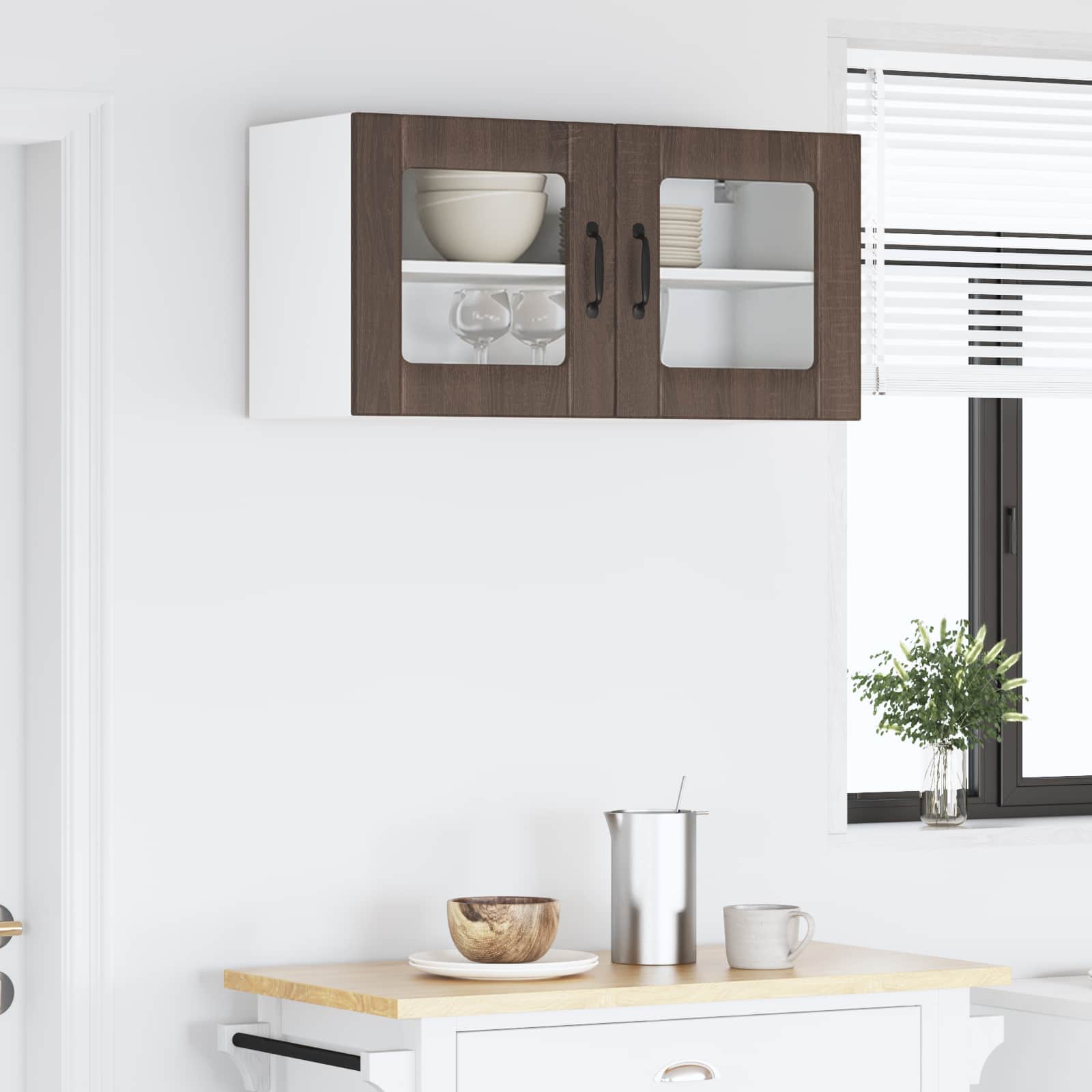 vidaXL Szafka szklana na ścianę LUCCA Brązowy dąb 80 x 31 x 40 cm