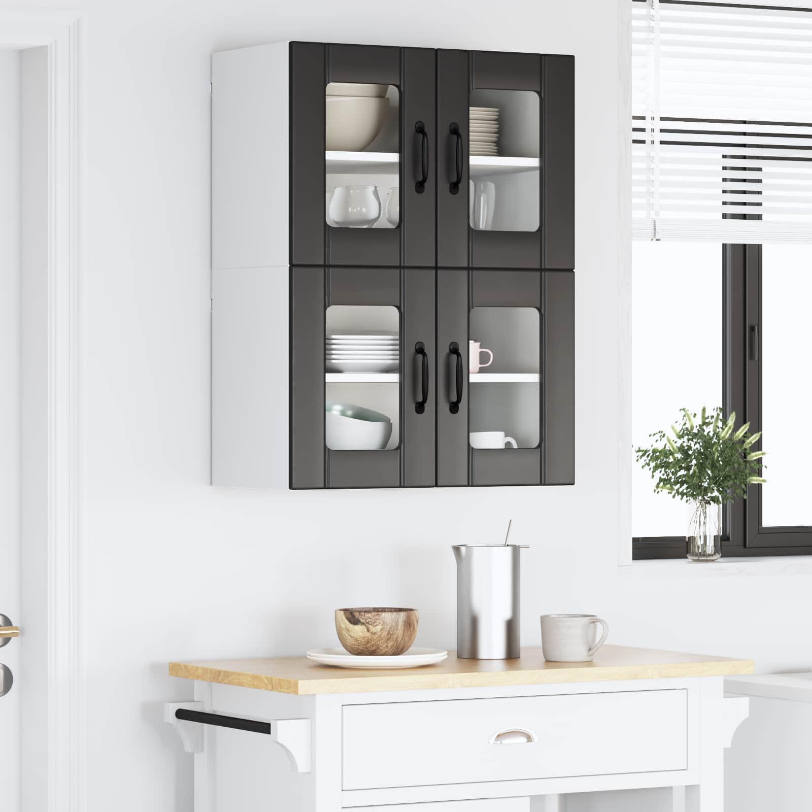 vidaXL Szafka szklana na ścianę LUCCA 2 pcs Czarny 60 x 31 x 40 cm