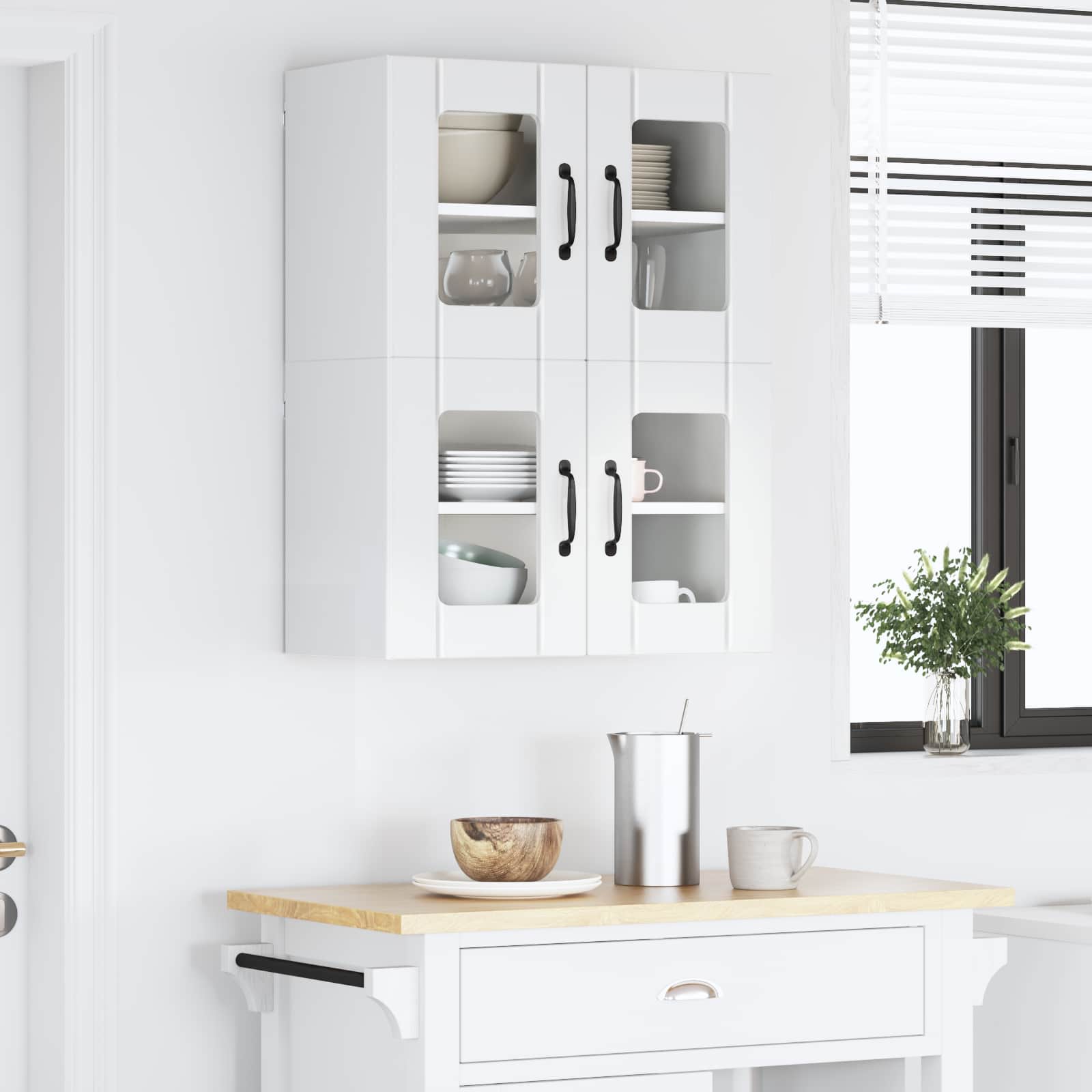 vidaXL Szafka szklana na ścianę LUCCA 2 pcs Biały wysoki połysk