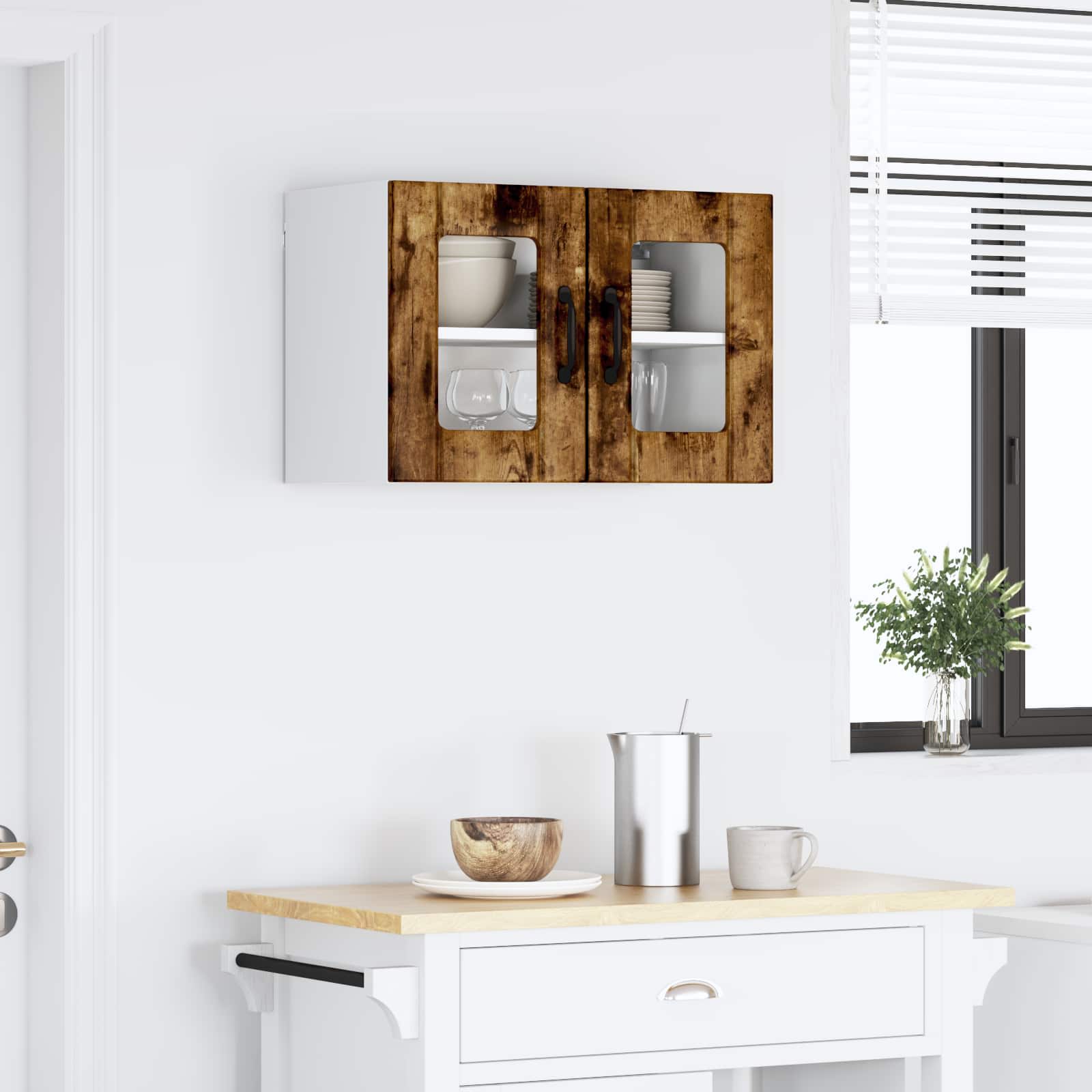 vidaXL Szafka szklana na ścianę LUCCA Dąb wędzony 60 x 31 x 40 cm