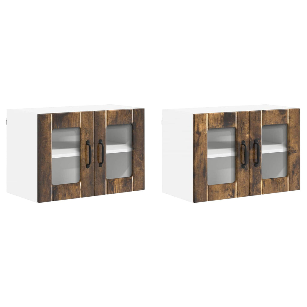vidaXL Szafka szklana na ścianę LUCCA 2 pcs Dąb wędzony