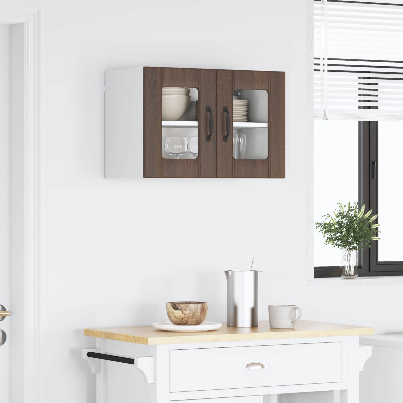 vidaXL Szafka szklana na ścianę LUCCA Brązowy dąb 60 x 31 x 40 cm
