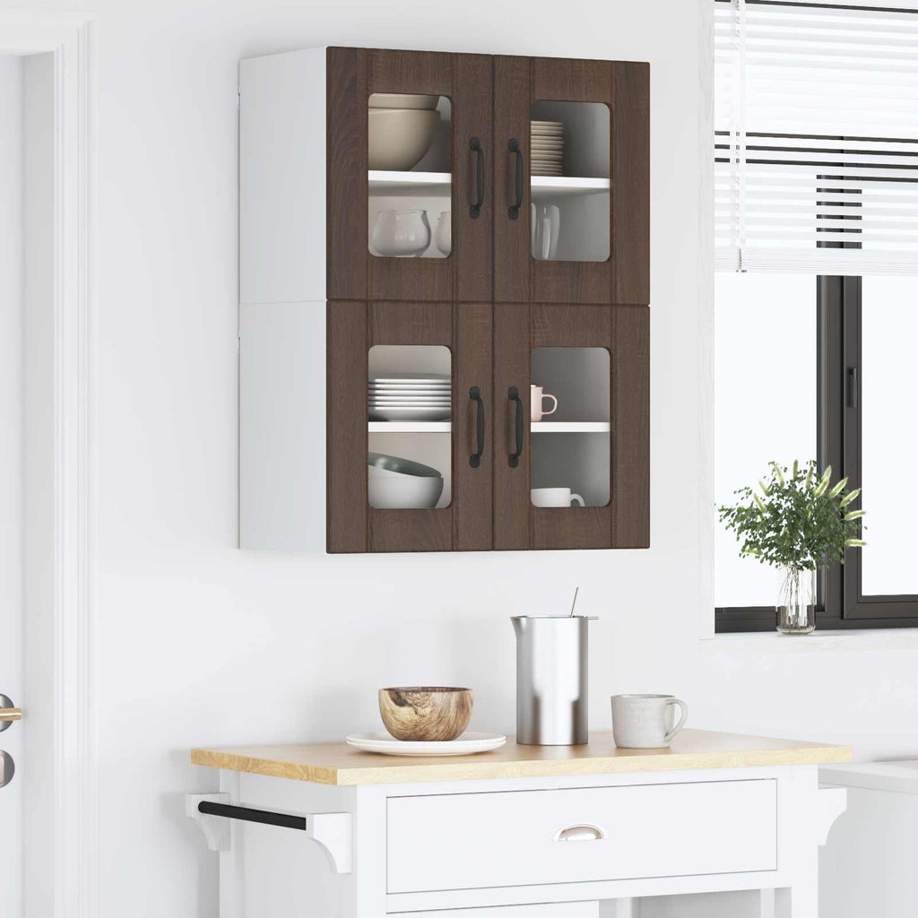 vidaXL Szafka szklana na ścianę LUCCA 2 pcs Brązowy dąb