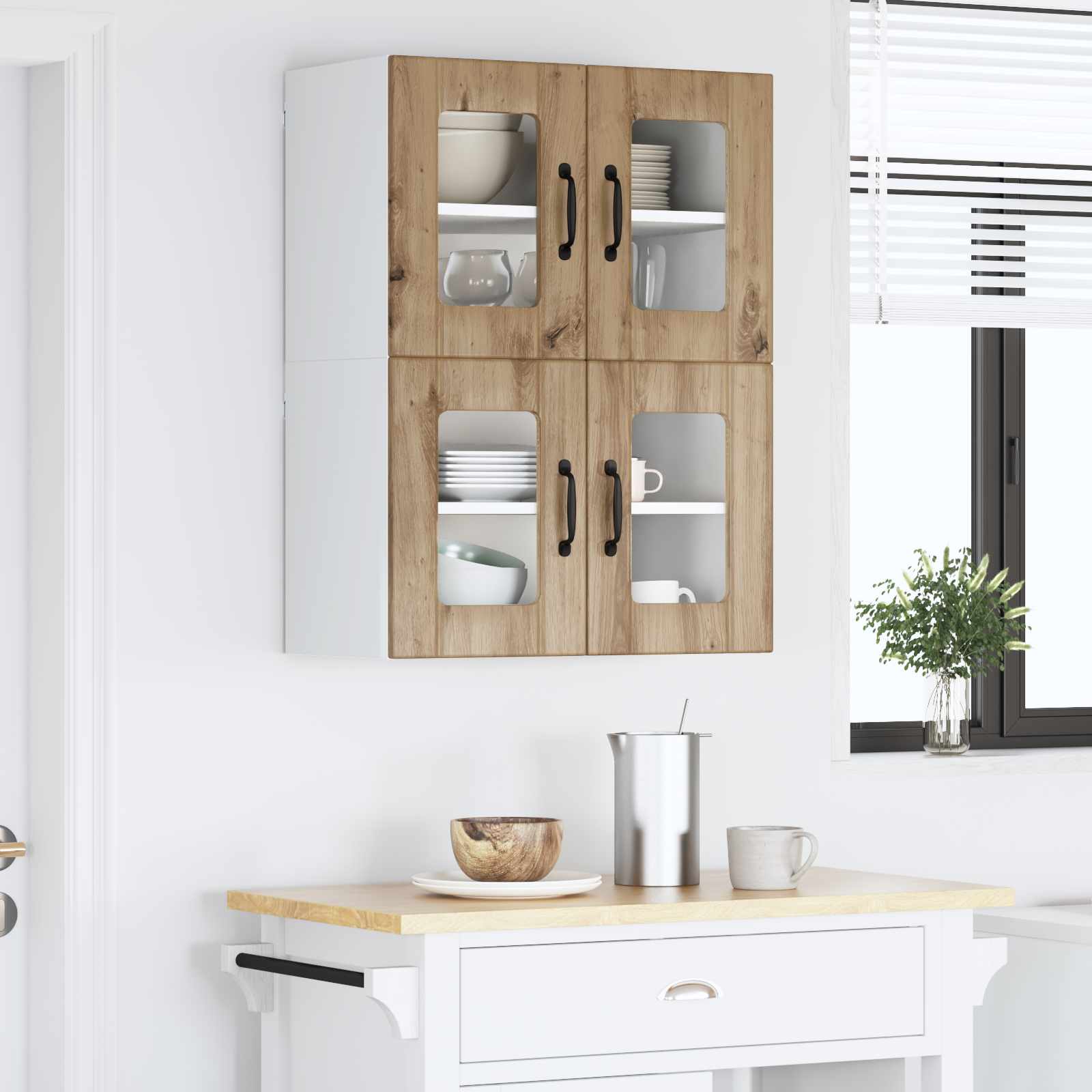 vidaXL Szafka szklana na ścianę LUCCA 2 pcs Dąb artisan