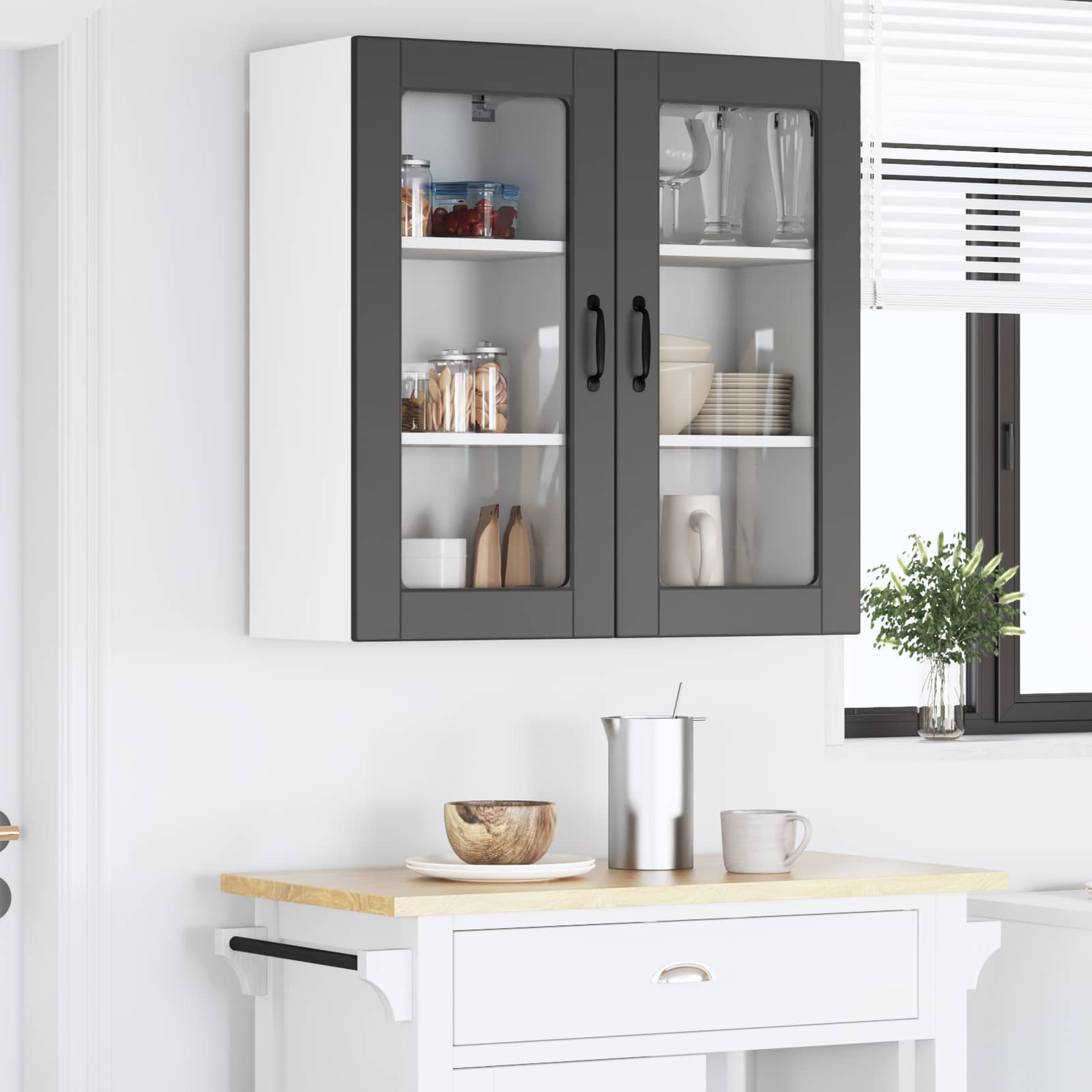vidaXL Szafka szklana na ścianę LUCCA 2 pcs Czarny 40 x 31 x 80 cm
