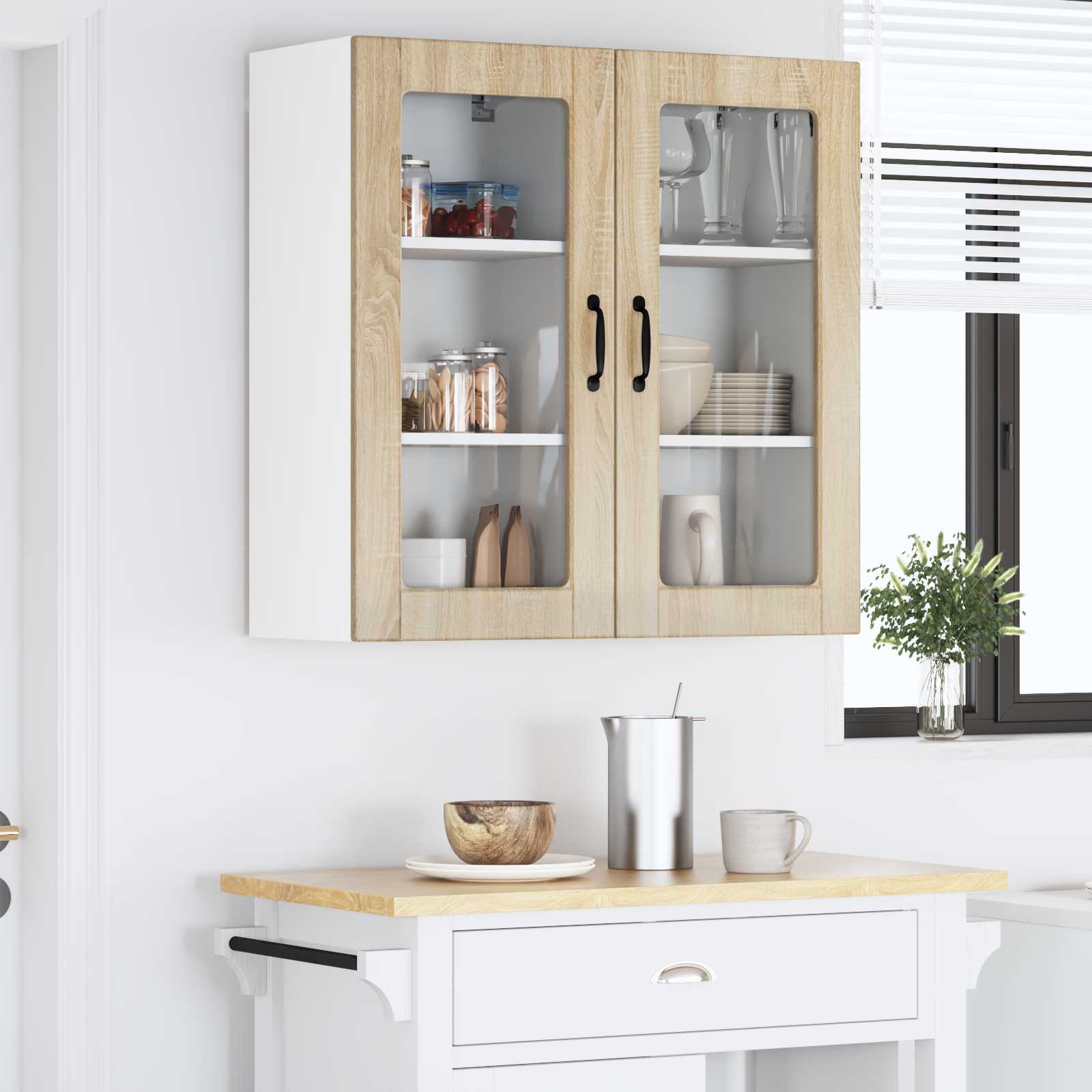 vidaXL Szafka szklana na ścianę LUCCA 2 pcs dąb Sonoma 40 x 31 x 80 cm