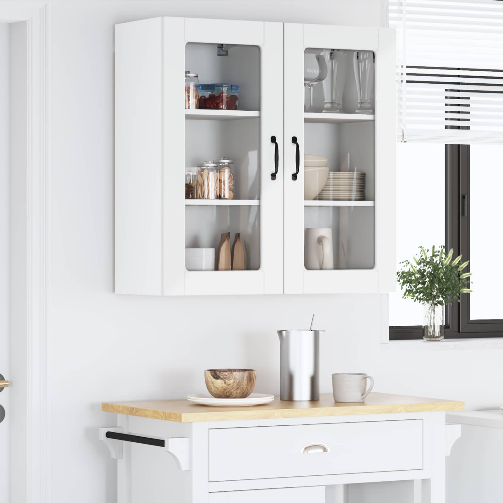 vidaXL Szafka szklana na ścianę LUCCA 2 pcs Biały wysoki połysk