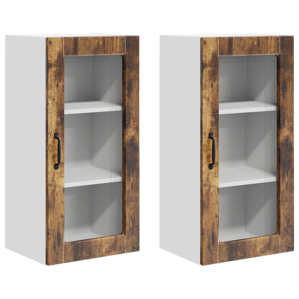vidaXL Szafka szklana na ścianę LUCCA 2 pcs Dąb wędzony