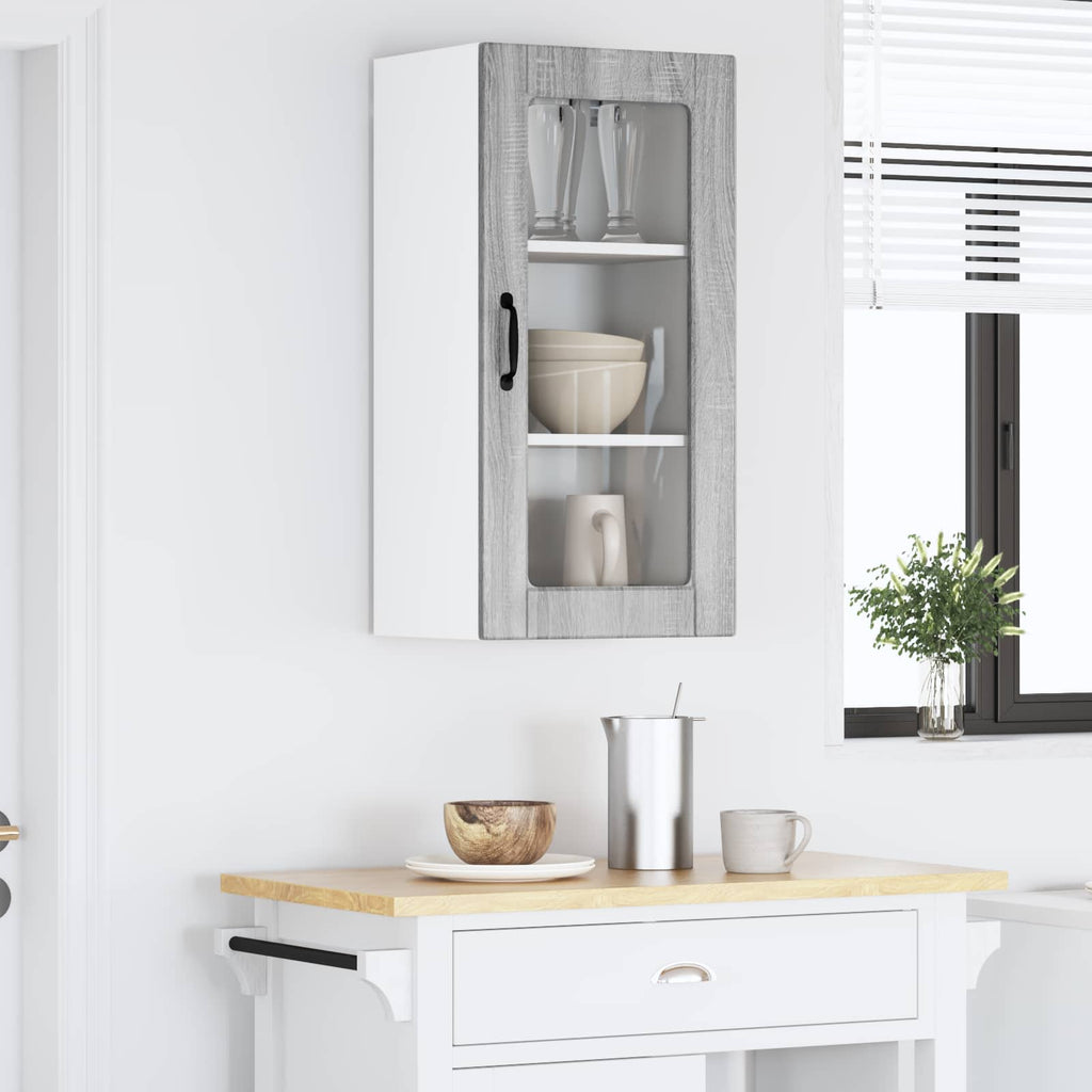 vidaXL Szafka szklana na ścianę LUCCA Szary Sonoma 40 x 31 x 80 cm