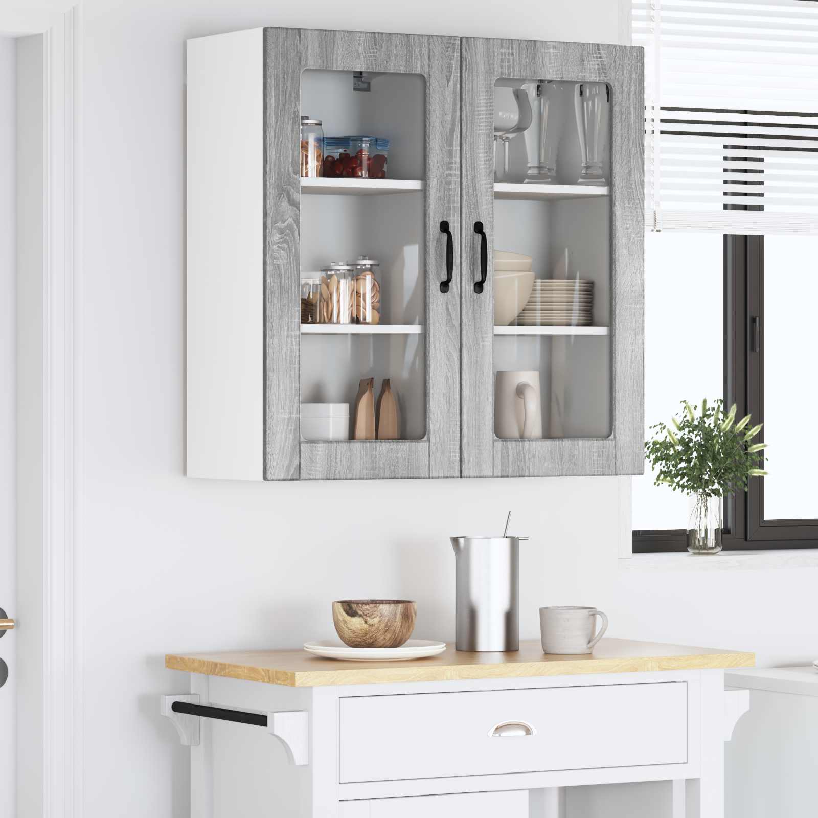 vidaXL Szafka szklana na ścianę LUCCA 2 pcs Szary Sonoma