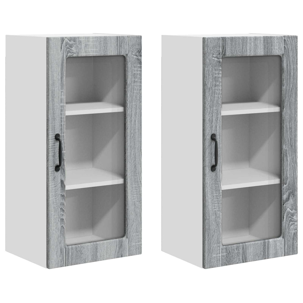 vidaXL Szafka szklana na ścianę LUCCA 2 pcs Szary Sonoma