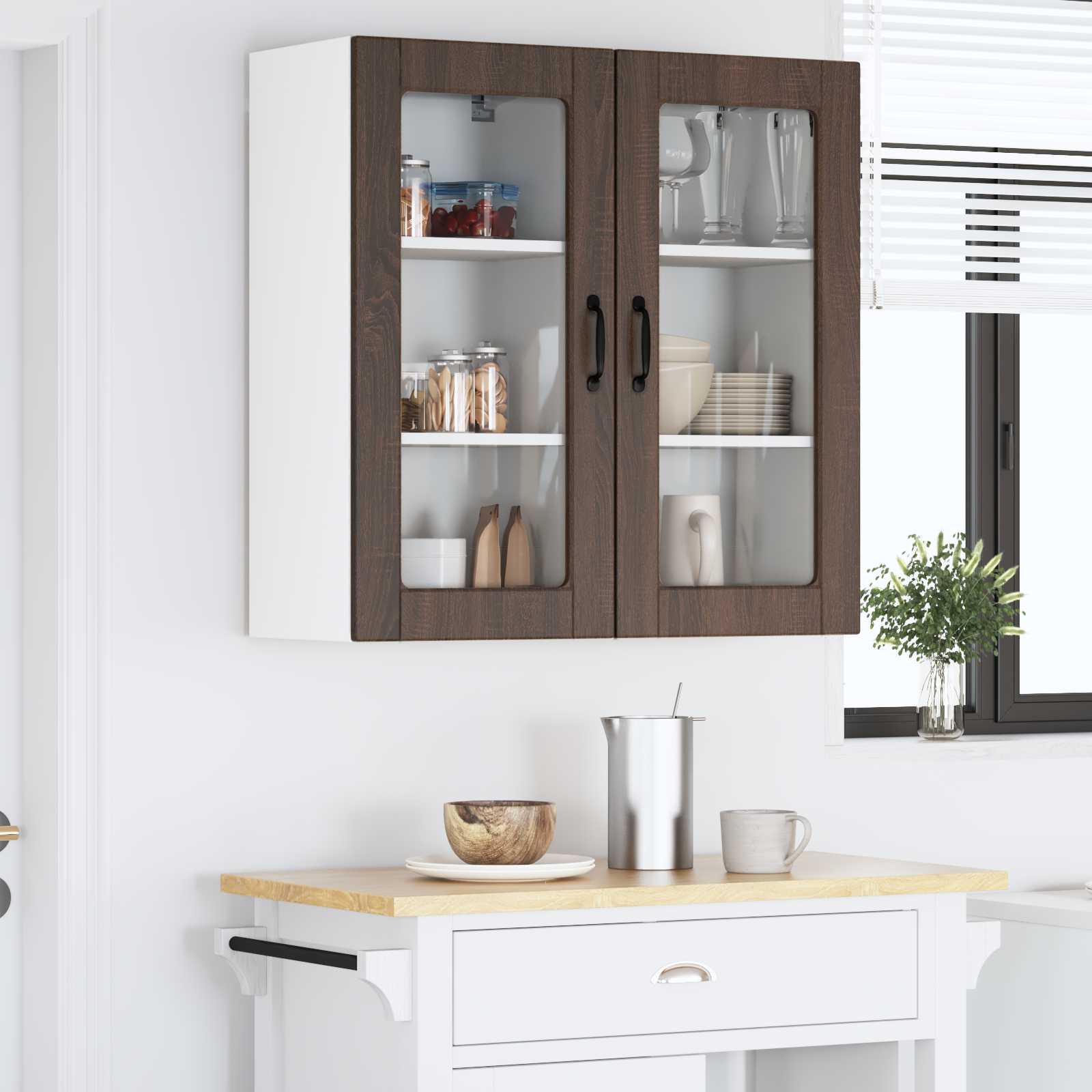 vidaXL Szafka szklana na ścianę LUCCA 2 pcs Brązowy dąb