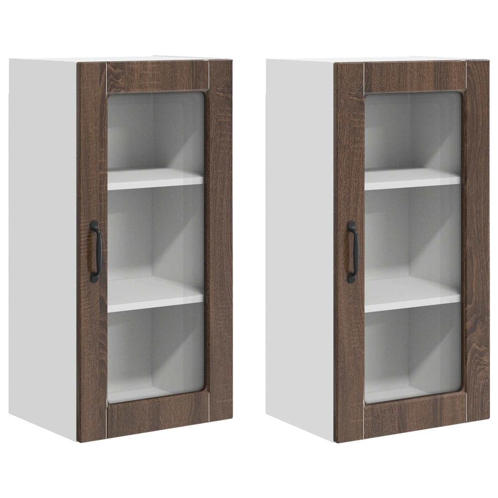 vidaXL Szafka szklana na ścianę LUCCA 2 pcs Brązowy dąb