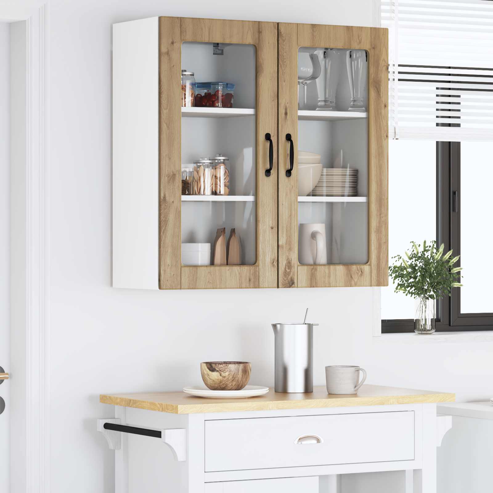 vidaXL Szafka szklana na ścianę LUCCA 2 pcs Dąb artisan