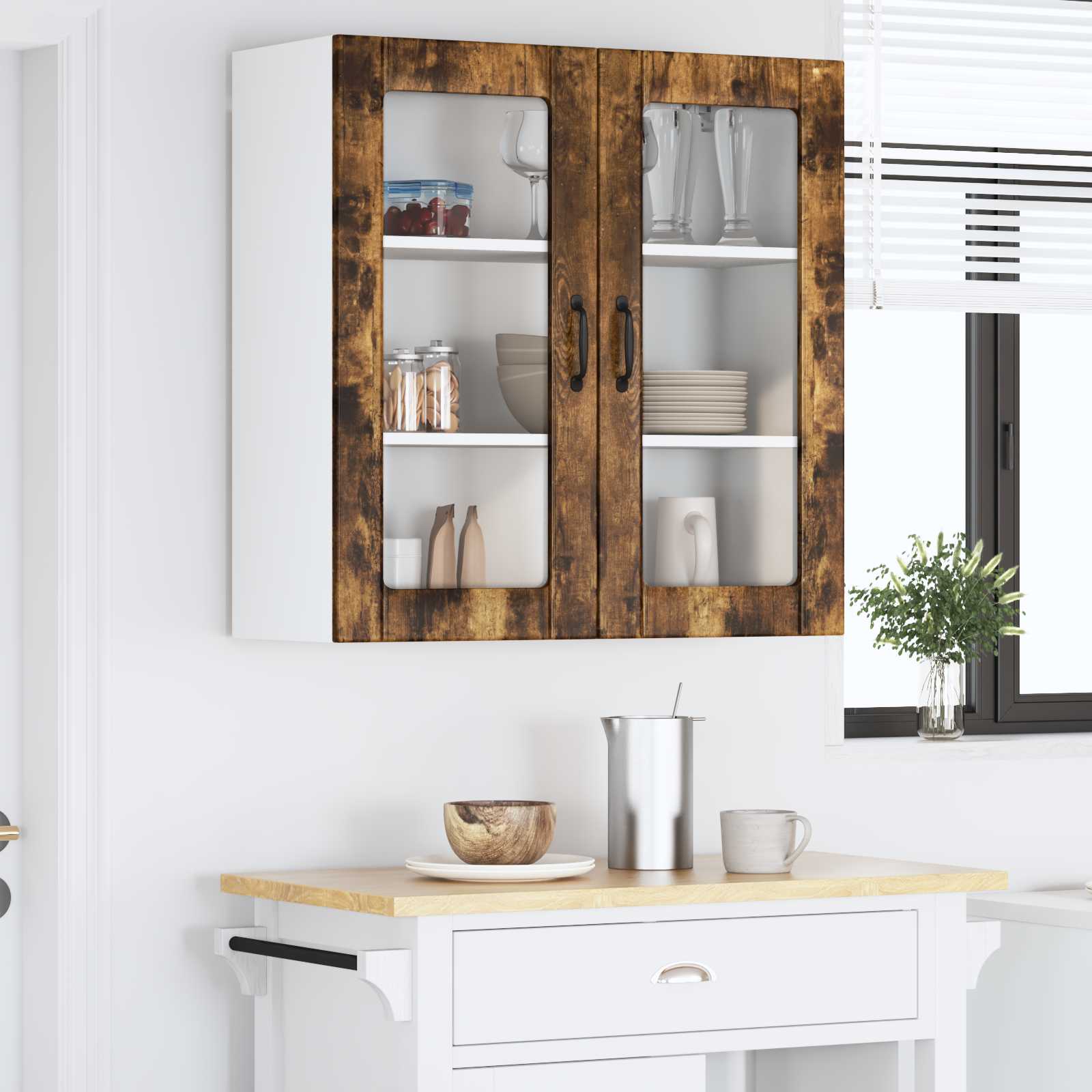 vidaXL Szafka szklana na ścianę LUCCA Dąb wędzony 80 x 31 x 80 cm