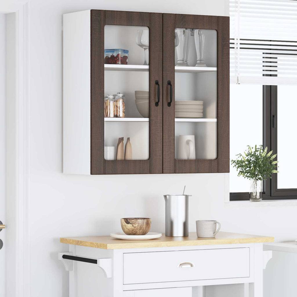 vidaXL Szafka szklana na ścianę LUCCA Brązowy dąb 80 x 31 x 80 cm