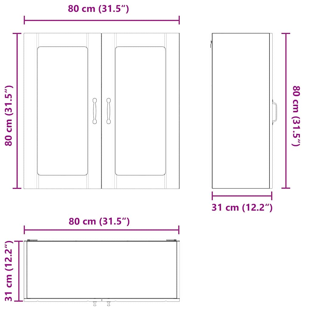 vidaXL Szafka szklana na ścianę LUCCA Brązowy dąb 80 x 31 x 80 cm