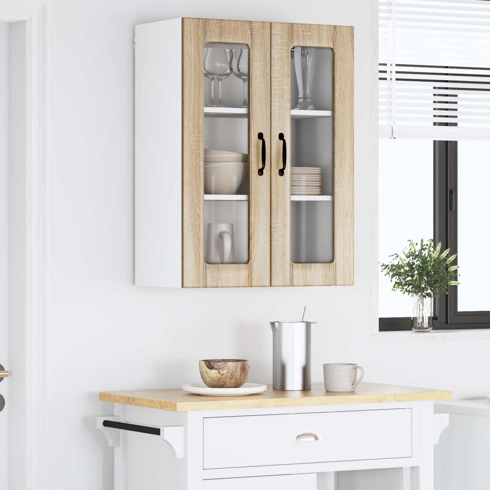 vidaXL Szafka szklana na ścianę LUCCA dąb Sonoma 60 x 31 x 80 cm