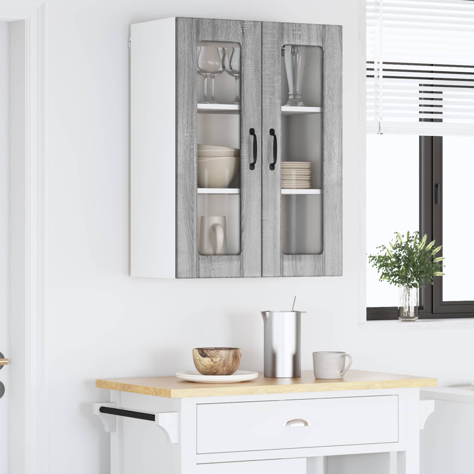 vidaXL Szafka szklana na ścianę LUCCA Szary Sonoma 60 x 31 x 80 cm