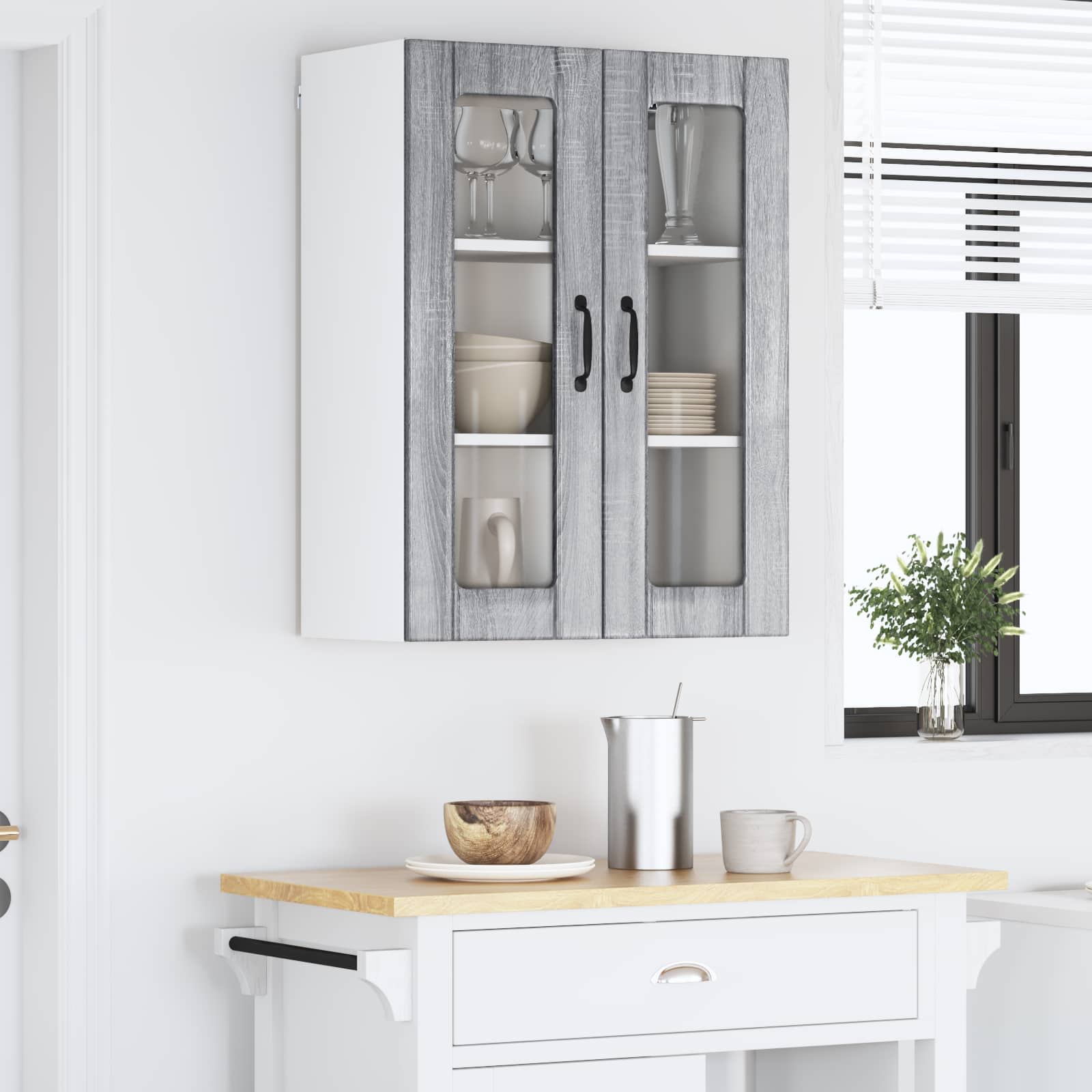 vidaXL Szafka szklana na ścianę LUCCA Szary Sonoma 60 x 31 x 80 cm
