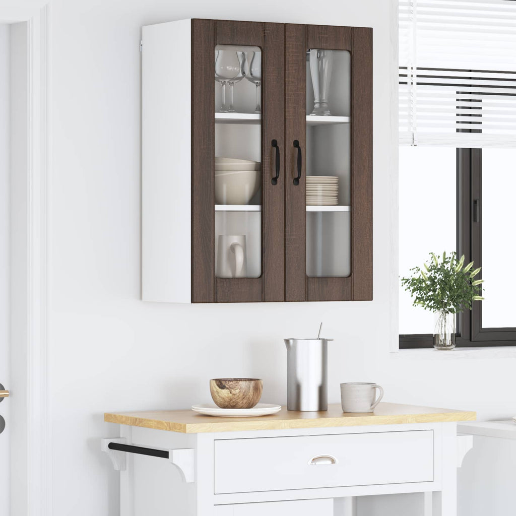 vidaXL Szafka szklana na ścianę LUCCA Brązowy dąb 60 x 31 x 80 cm