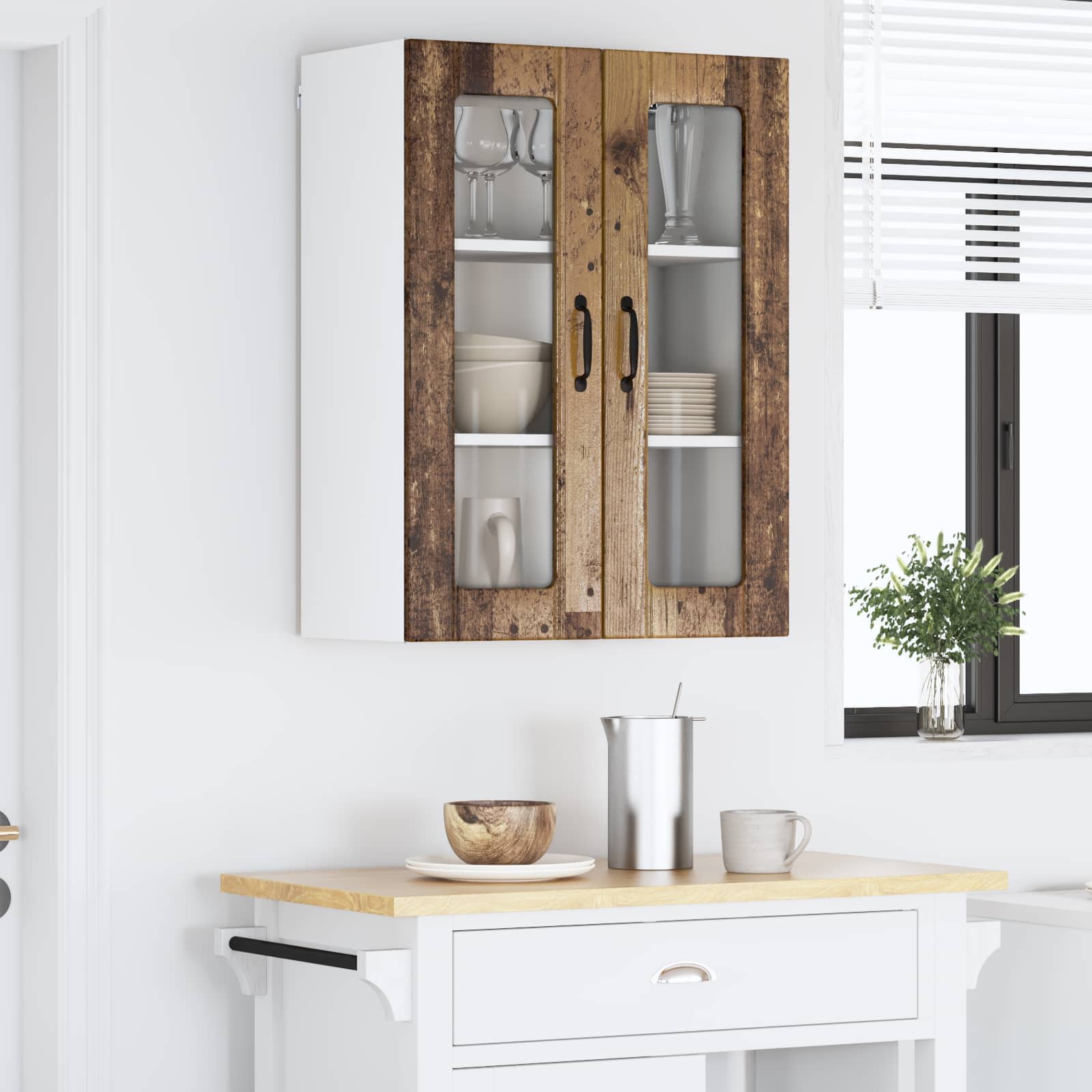 vidaXL Szafka szklana na ścianę LUCCA Stare drewno 60 x 31 x 80 cm