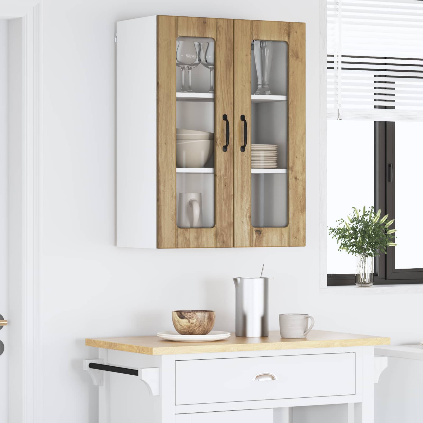 vidaXL Szafka szklana na ścianę LUCCA Dąb artisan 60 x 31 x 80 cm