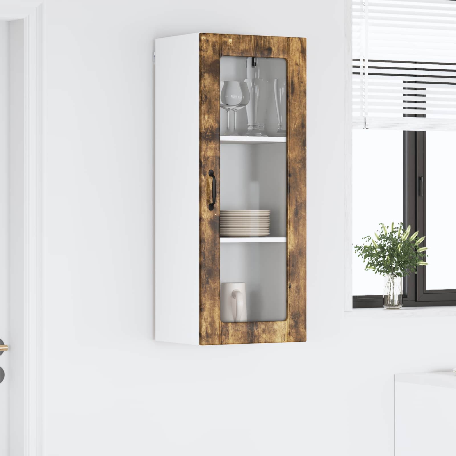vidaXL Szafka szklana na ścianę LUCCA Dąb wędzony 40 x 31 x 100 cm