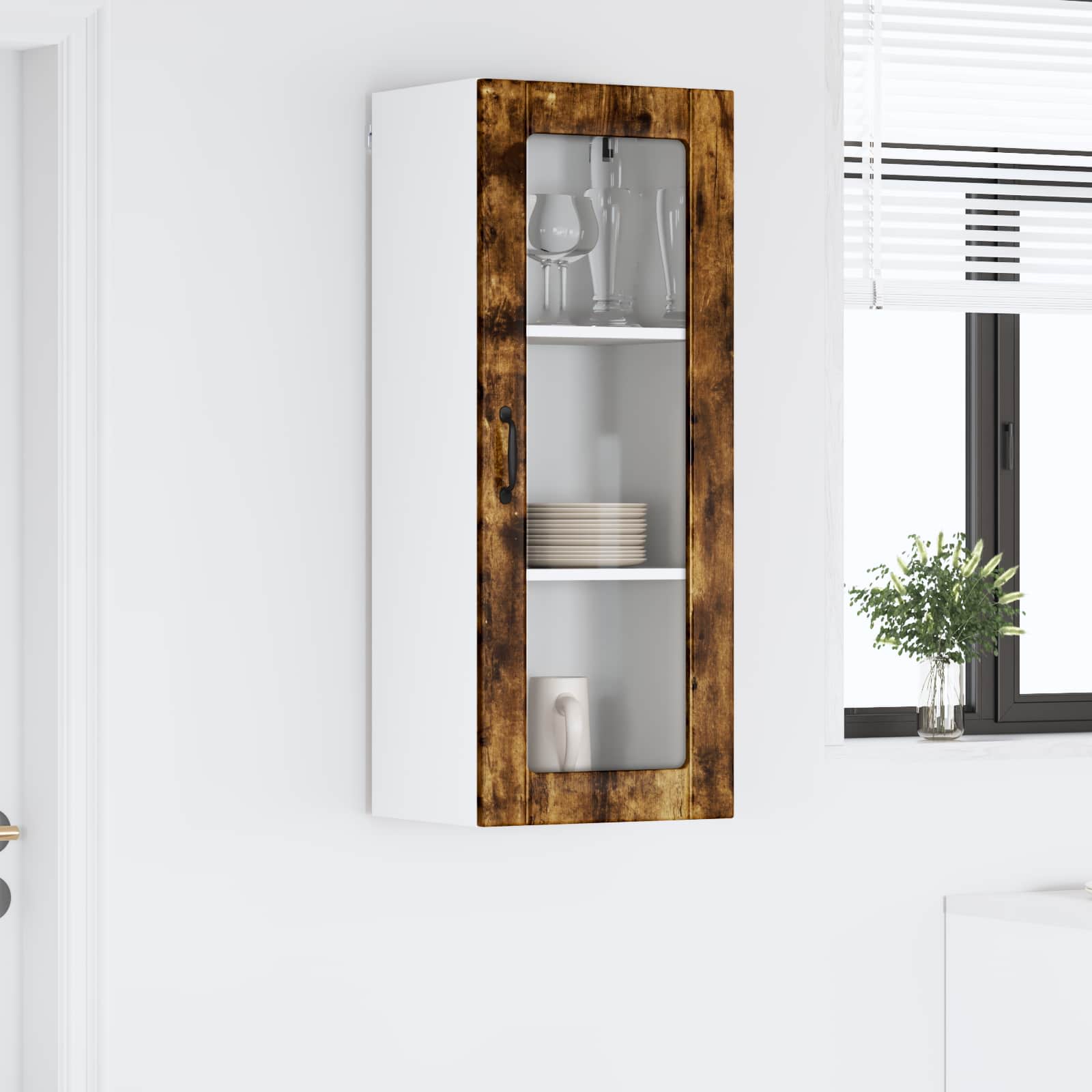 vidaXL Szafka szklana na ścianę LUCCA Dąb wędzony 40 x 31 x 100 cm