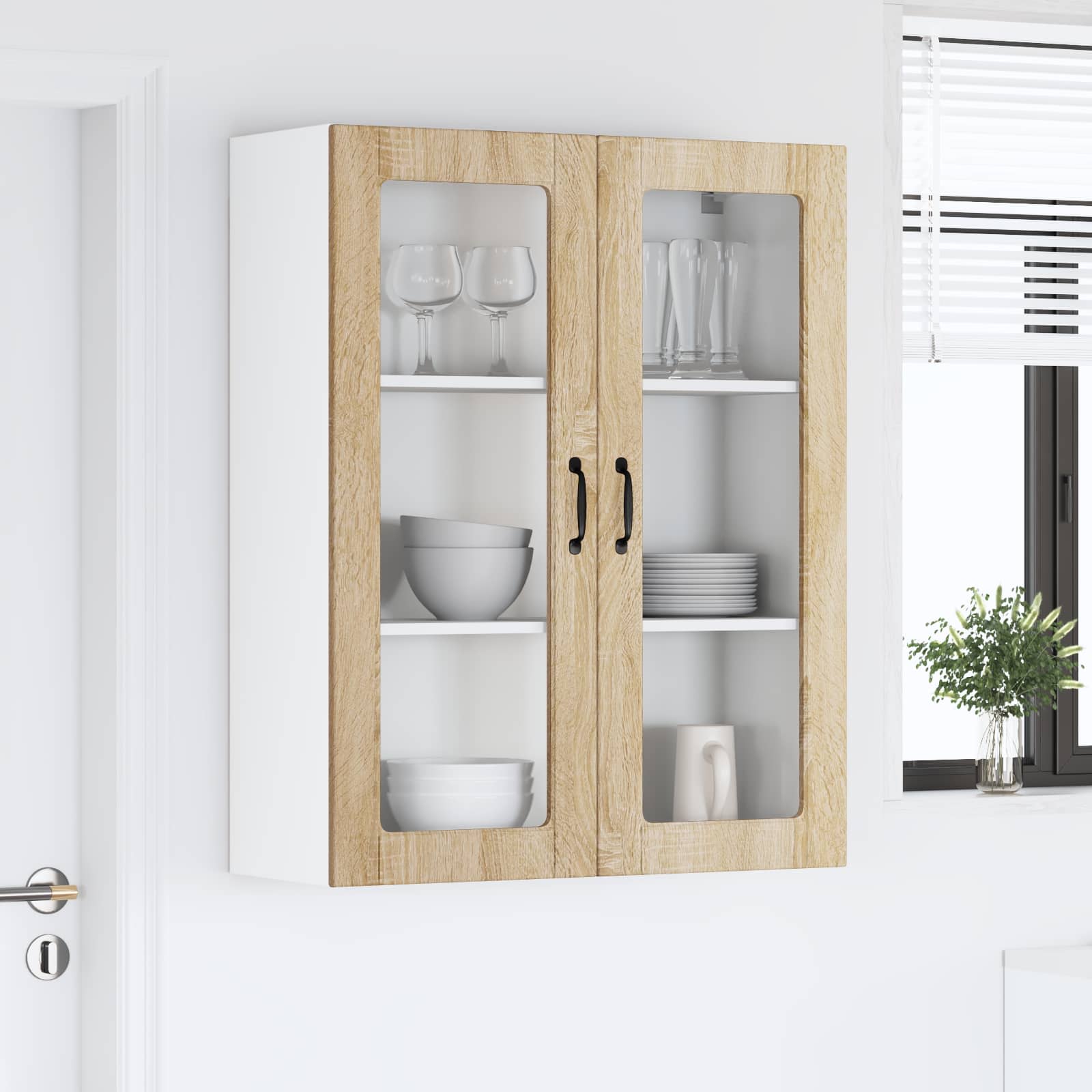vidaXL Szafka szklana na ścianę LUCCA dąb Sonoma 80 x 31 x 100 cm