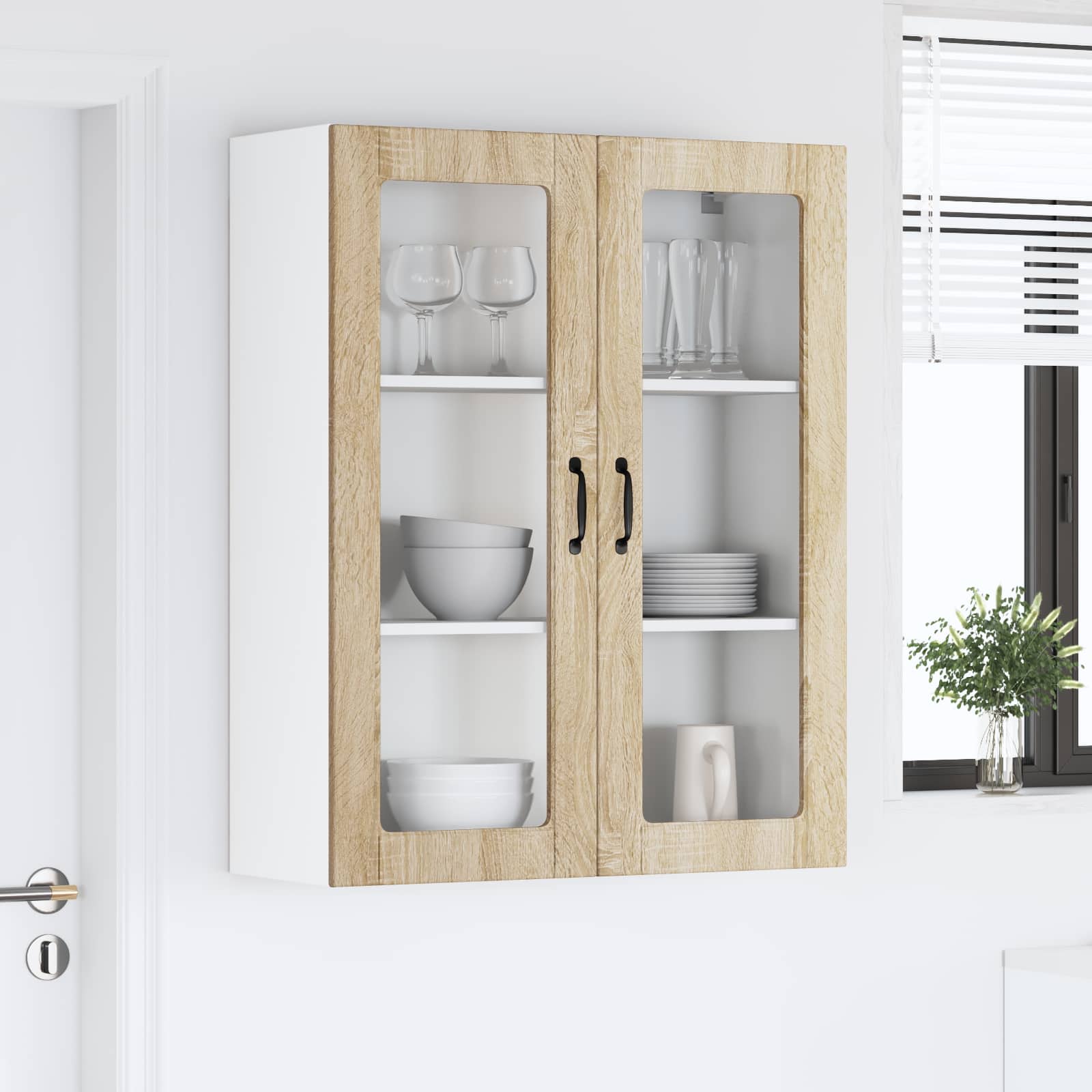 vidaXL Szafka szklana na ścianę LUCCA dąb Sonoma 80 x 31 x 100 cm