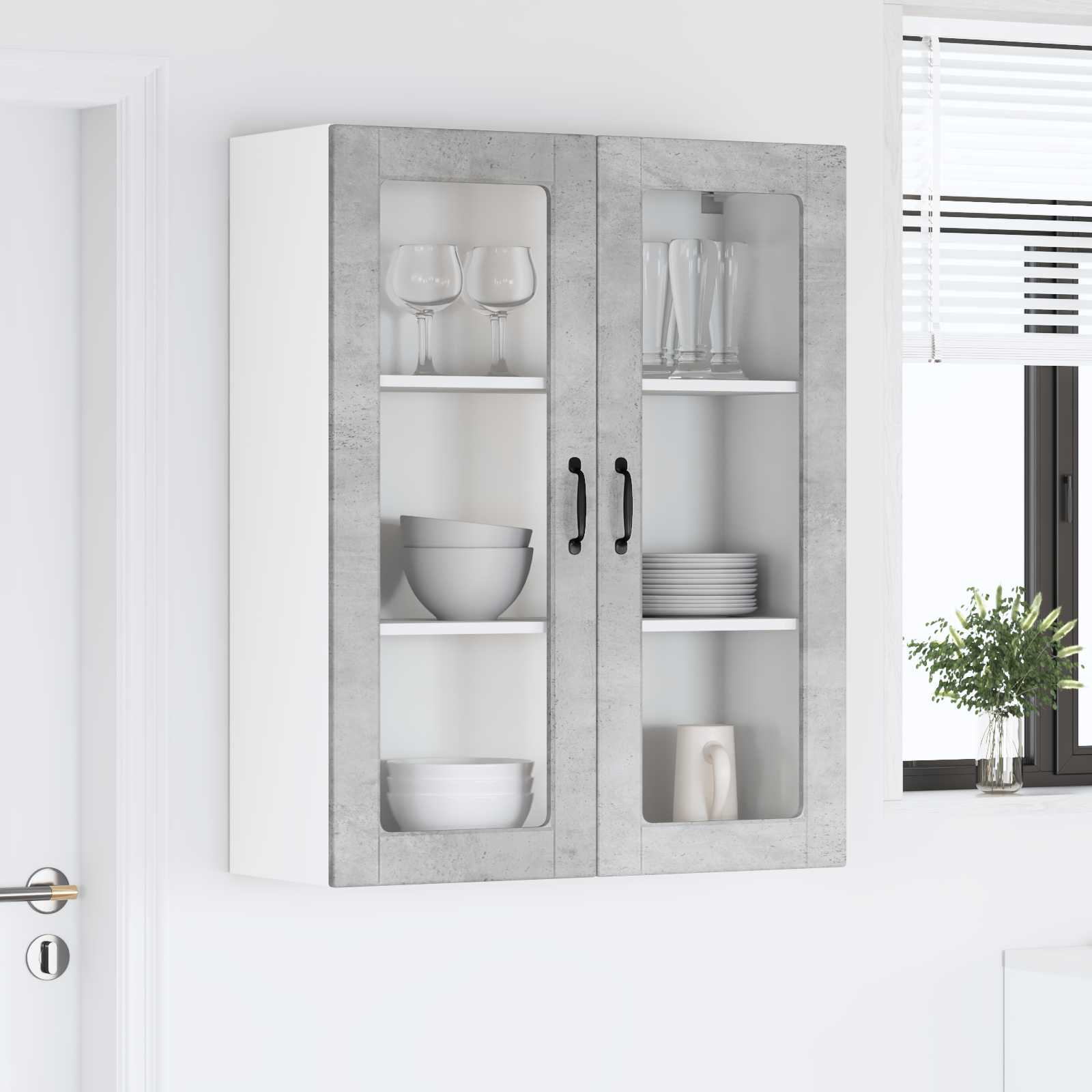 vidaXL Szafka szklana na ścianę LUCCA Betonowy szary 80 x 31 x 100 cm