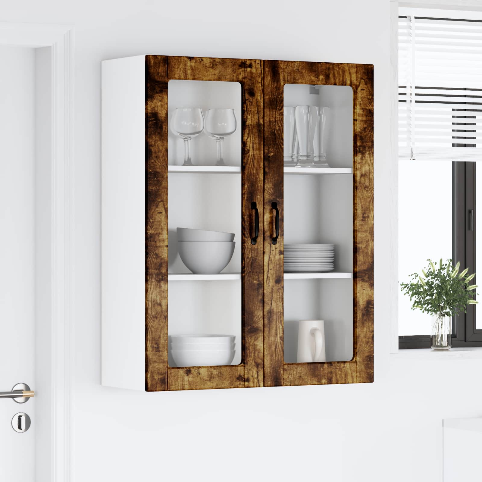 vidaXL Szafka szklana na ścianę LUCCA Dąb wędzony 80 x 31 x 100 cm